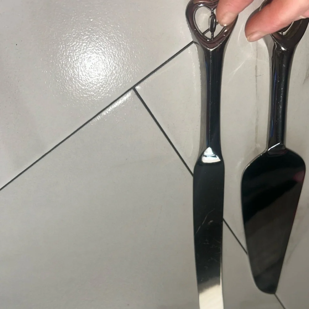 Set of Cake Cutting  Serving Utensils Silver Chrome Hearts Wedding Special